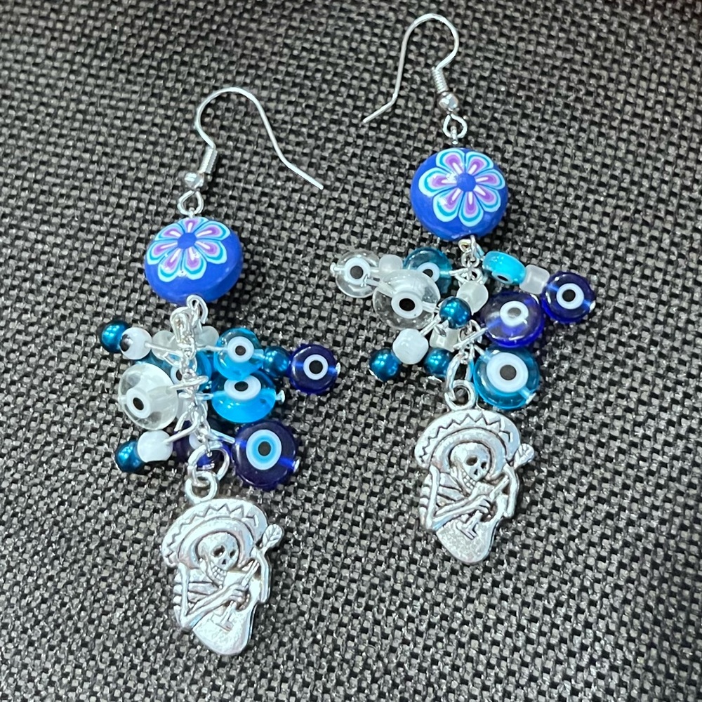 Cute Halloween or Día de los Muertos colorful earrings